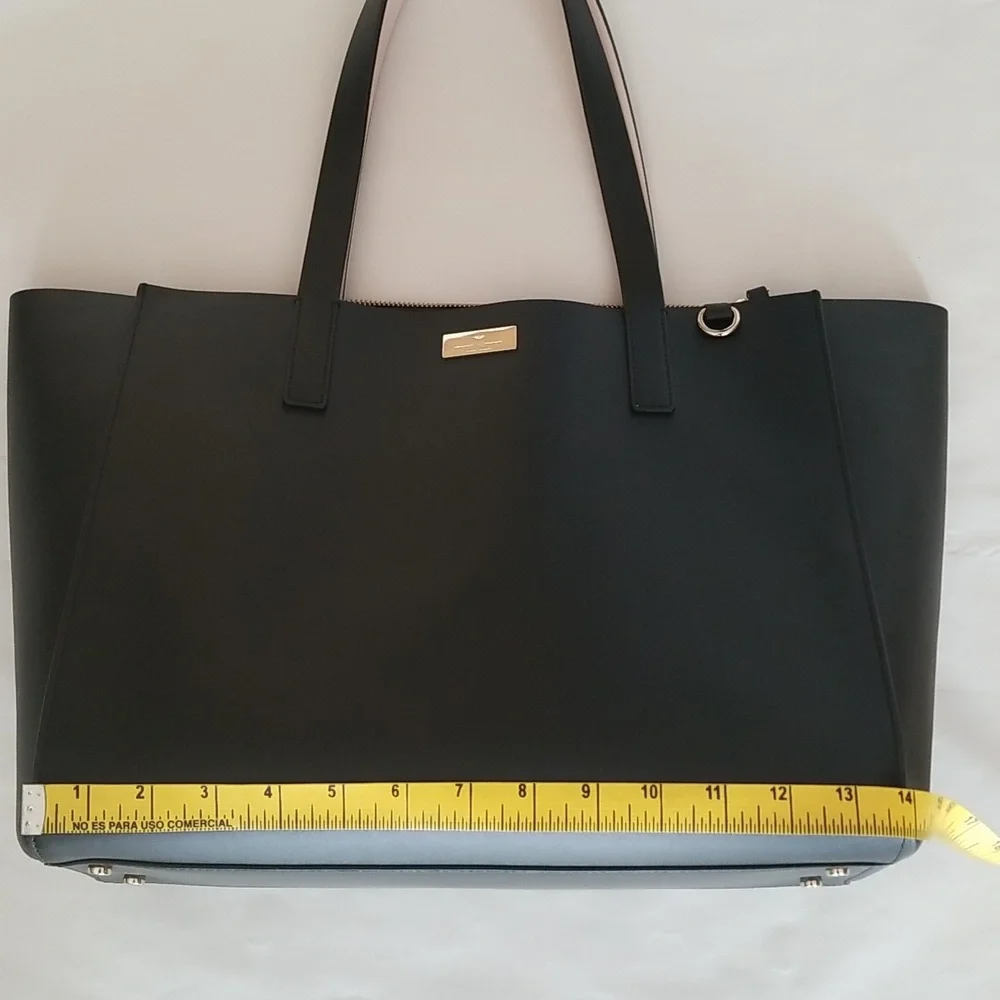 kate spade Large Nelle Putnam Drive Black Leather Tote Bag Light Gold Hardware